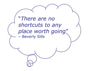 “There are no
shortcuts to any
place worth going”
– Beverly Sills
 