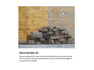 Stone Number 45
Stone numbered 45 is then laid close to half-bond across stones 38 and
44. This stone is laid level with stone 41 as this is the finished height of
the panel in this project.
 