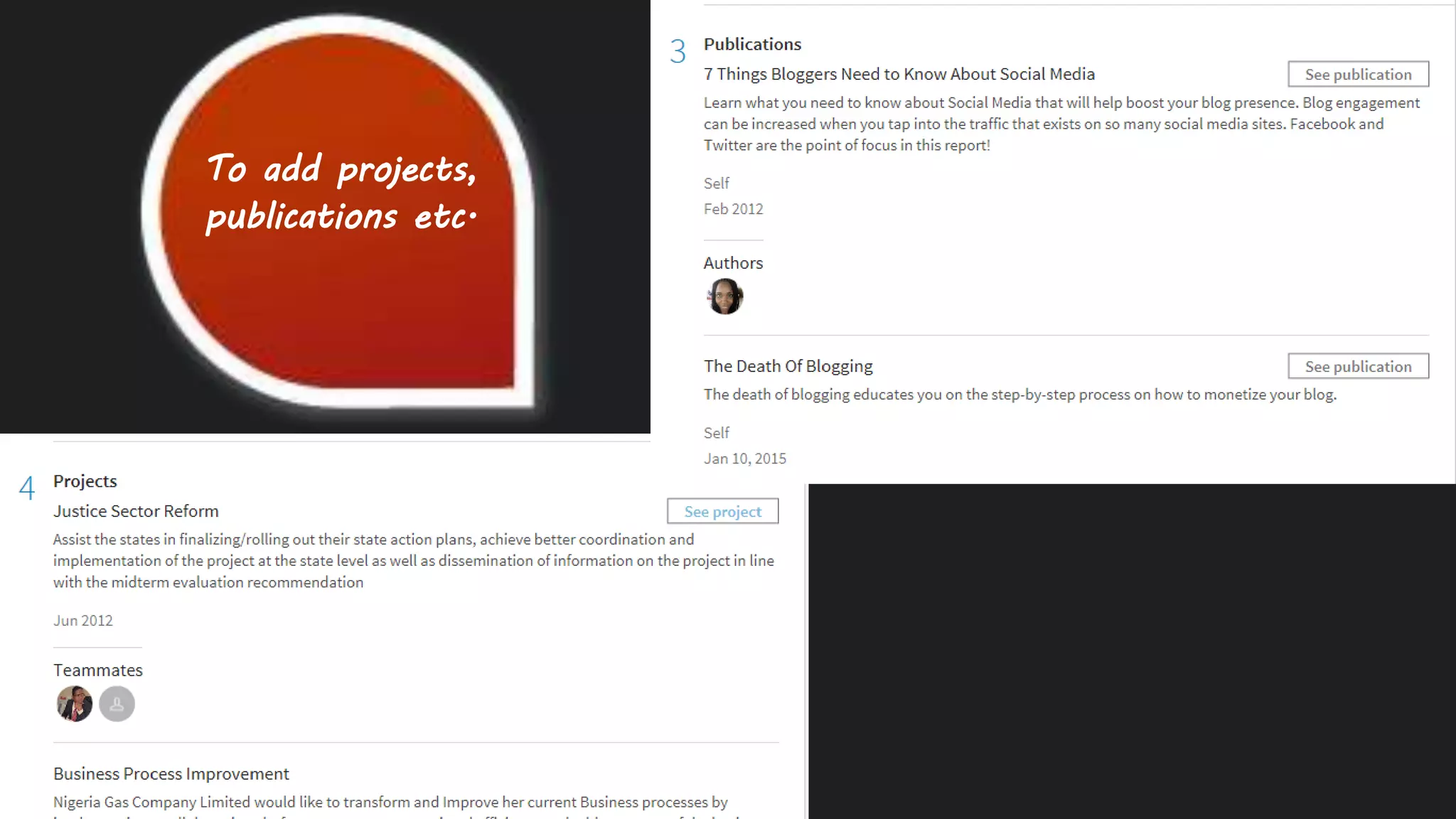 To add projects,
publications etc.
 