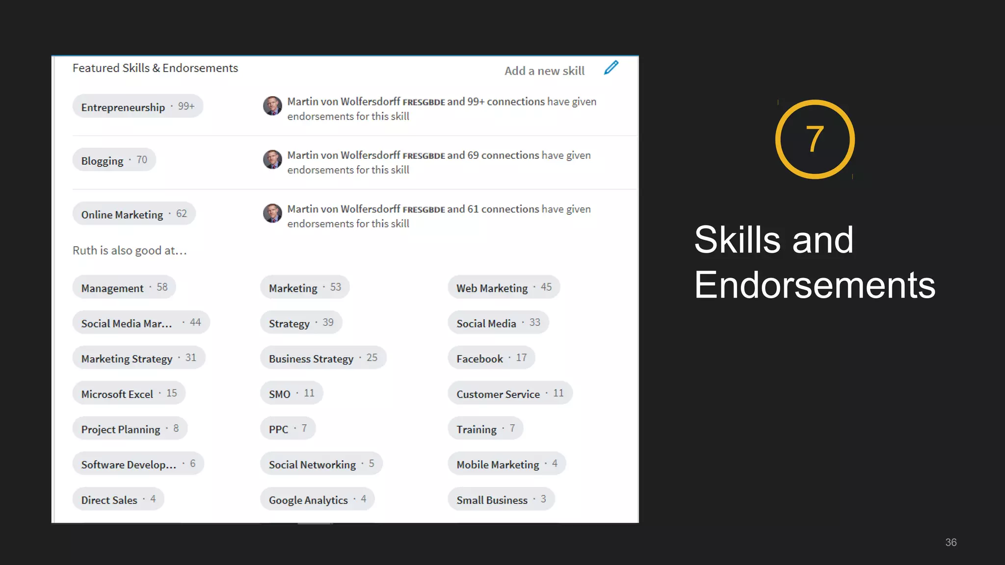 36
Skills and
Endorsements
7
 