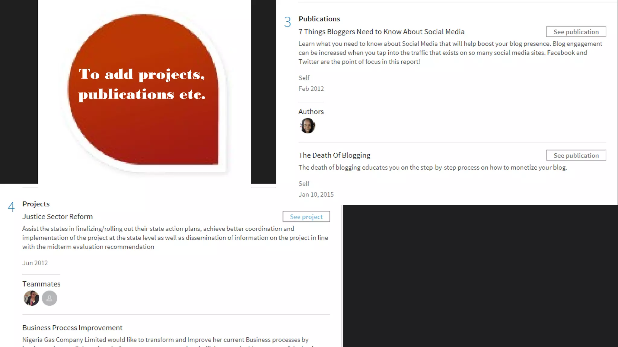 To add projects,
publications etc.
 