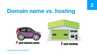 Domain name vs. hosting
2
@akamarpreet | @riccentre
 