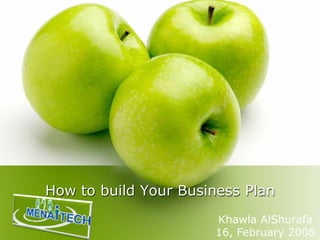 How to build Your Business Plan
                      Khawla AlShurafa
                      16, February 2008
 