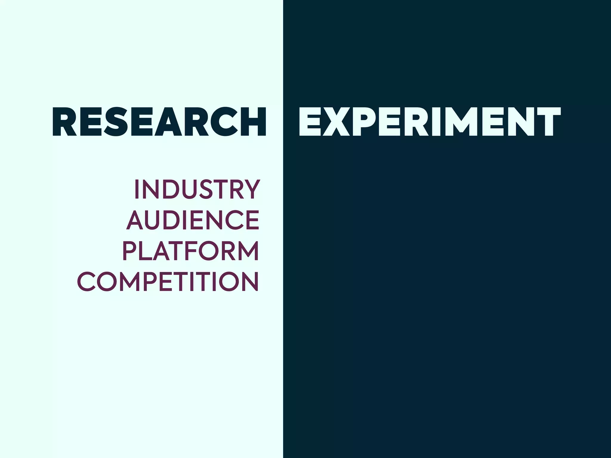 RESEARCH EXPERIMENT
INDUSTRY
AUDIENCE
PLATFORM
COMPETITION
 