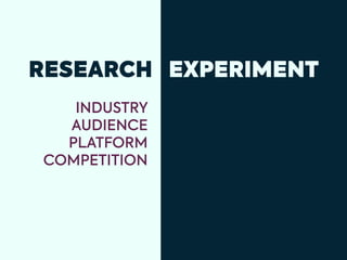 RESEARCH EXPERIMENT
INDUSTRY
AUDIENCE
PLATFORM
COMPETITION
 