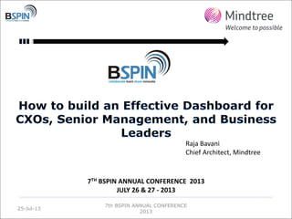 7th BSPIN ANNUAL CONFERENCE
2013
25-Jul-13
7TH BSPIN ANNUAL CONFERENCE 2013
JULY 26 & 27 - 2013
Raja Bavani
Chief Architect, Mindtree
 