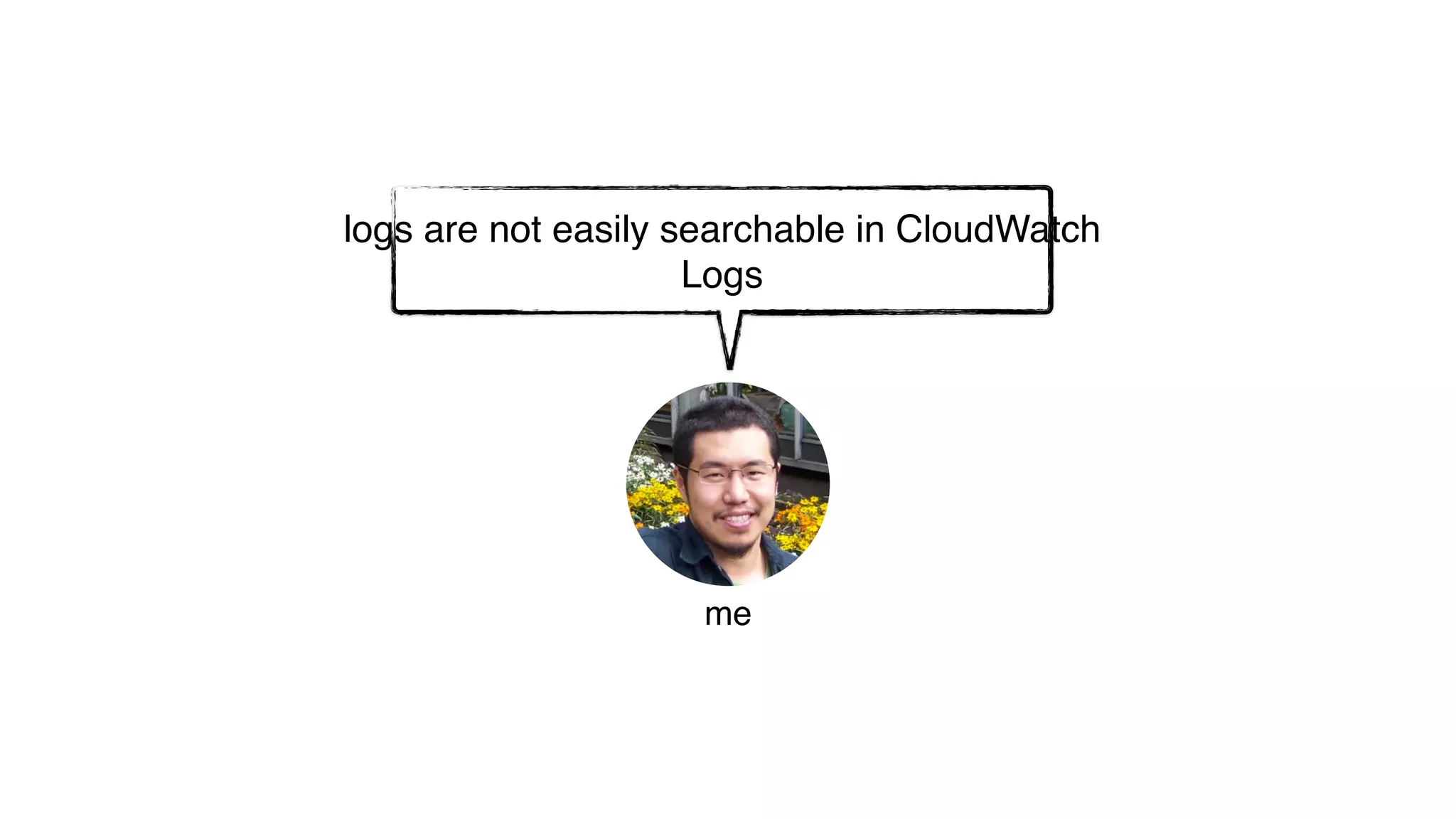 logs are not easily searchable in CloudWatch
Logs
me
 