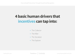 How to Build Productivity Through Reward and Recognition 
4 basic human drivers that 
incentives can tap into: 
• The Coll...