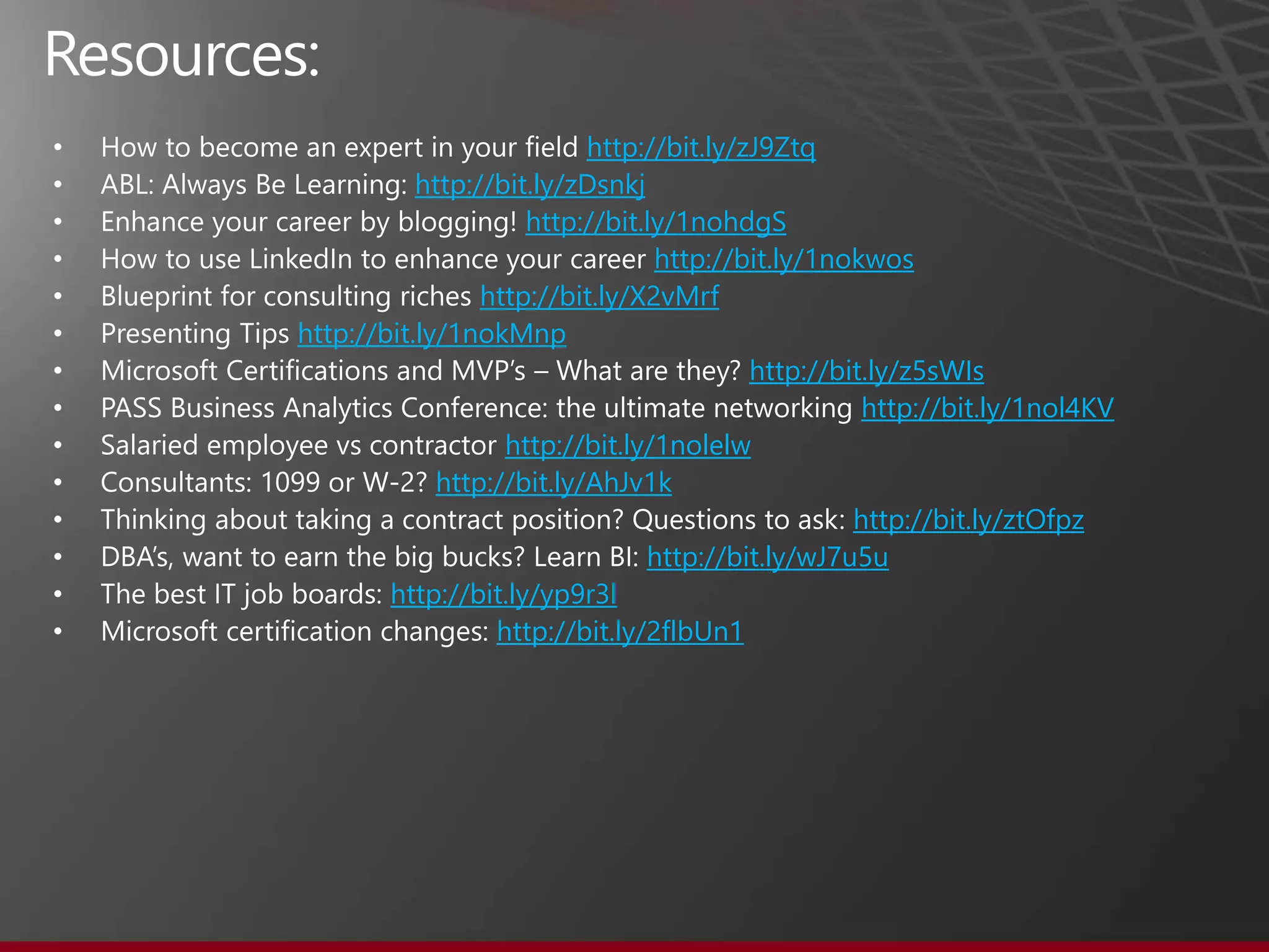 • http://bit.ly/zJ9Ztq
• http://bit.ly/zDsnkj
• http://bit.ly/1nohdgS
• http://bit.ly/1nokwos
• http://bit.ly/X2vMrf
• http://bit.ly/1nokMnp
• http://bit.ly/z5sWIs
• http://bit.ly/1nol4KV
• http://bit.ly/1nolelw
• http://bit.ly/AhJv1k
• http://bit.ly/ztOfpz
• http://bit.ly/wJ7u5u
• http://bit.ly/yp9r3l
• http://bit.ly/2flbUn1
 