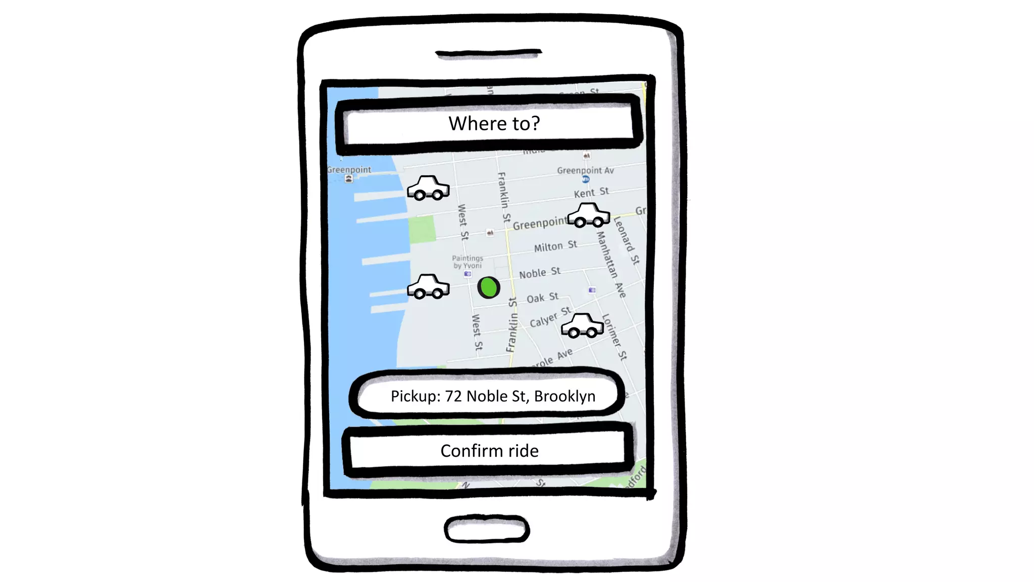 Where to?
Pickup: 72 Noble St, Brooklyn
Confirm ride
 