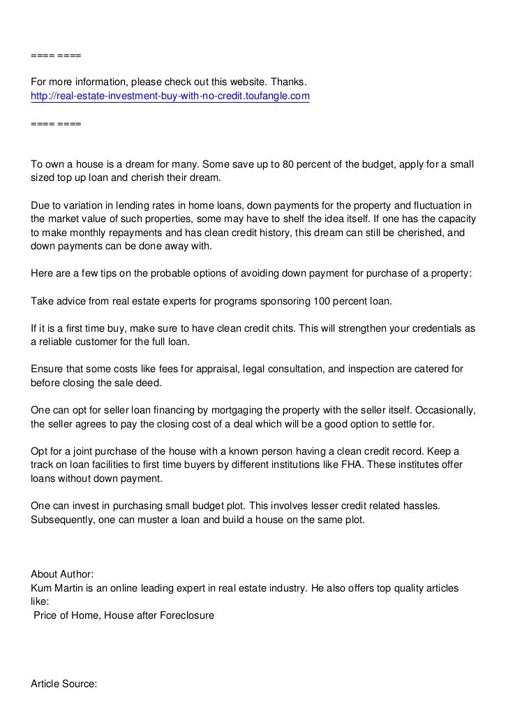 how to buy s house with no money down