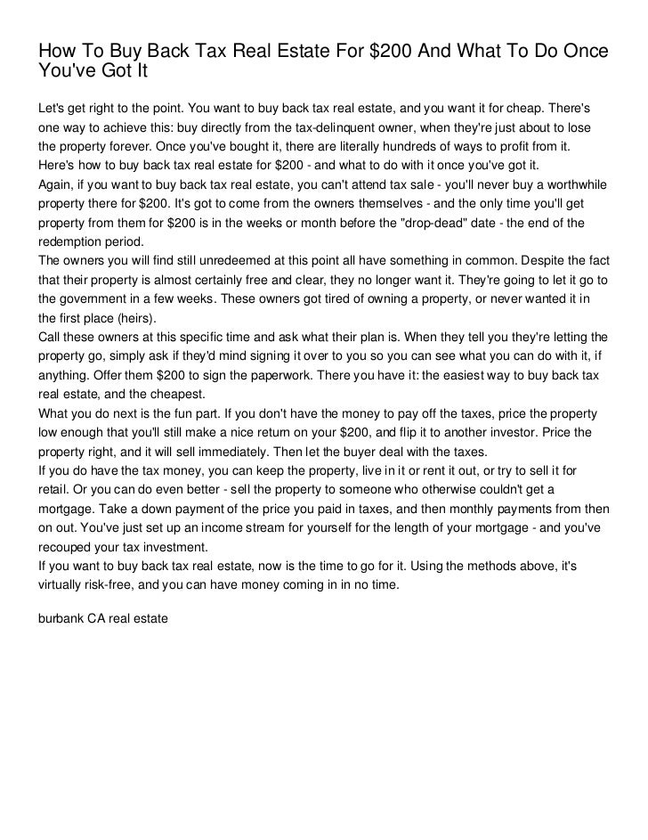 How To Buy Back Tax Real Estate For 200 And What To Do Once You've Got It