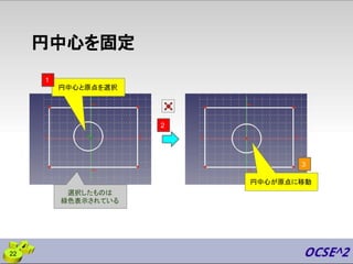 円中心を固定
円中心と原点を選択
円中心が原点に移動
選択したものは
緑色表示されている
22
2
1
3
 