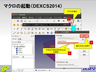 マクロの起動（DEXCS2014）
1
マクロの実行
makeChMeshSetting.py
を選択
実行ボタンを押す
3
2
51
 