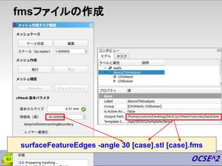 fmsファイルの作成
surfaceFeatureEdges -angle 30 [case].stl [case].fms
63
 