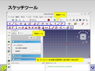 スケッチツール
描画ツール
拘束ツール
注：ツールバーの位置は説明用に並び替えてあります
20
 
