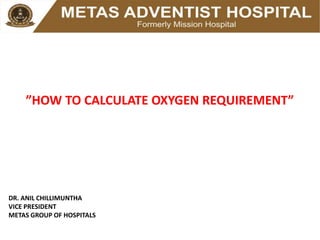 ”HOW TO CALCULATE OXYGEN REQUIREMENT”
DR. ANIL CHILLIMUNTHA
VICE PRESIDENT
METAS GROUP OF HOSPITALS
 
