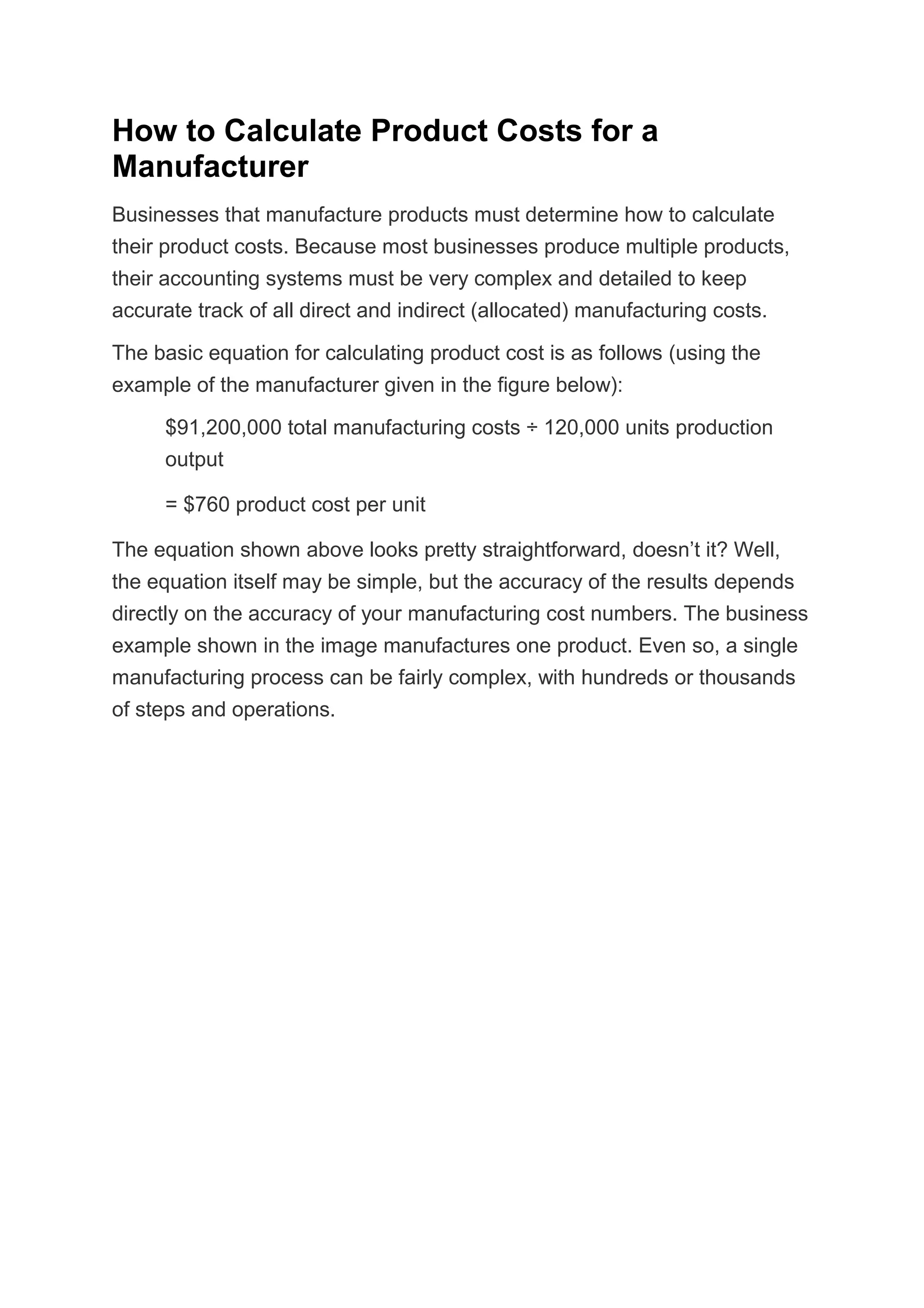How to Calculate Product Costs for a Manufacturer PDF