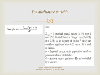 How to calculate sample size for different study | PPTX