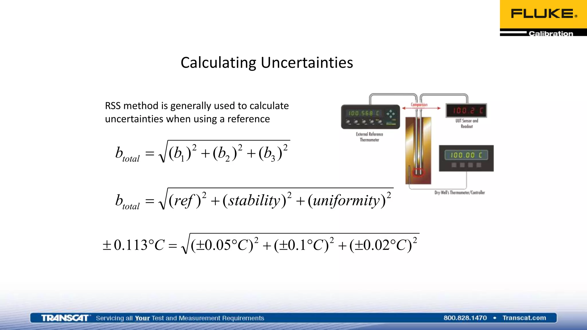 Calculating Uncertainties
RSS method is generally used to calculate
uncertainties when using a reference
2
3
2
2
2
1 )()()( bbbbtotal 
222
)()()( uniformitystabilityrefbtotal 
222
)02.0()1.0()05.0(113.0 CCCC 
 