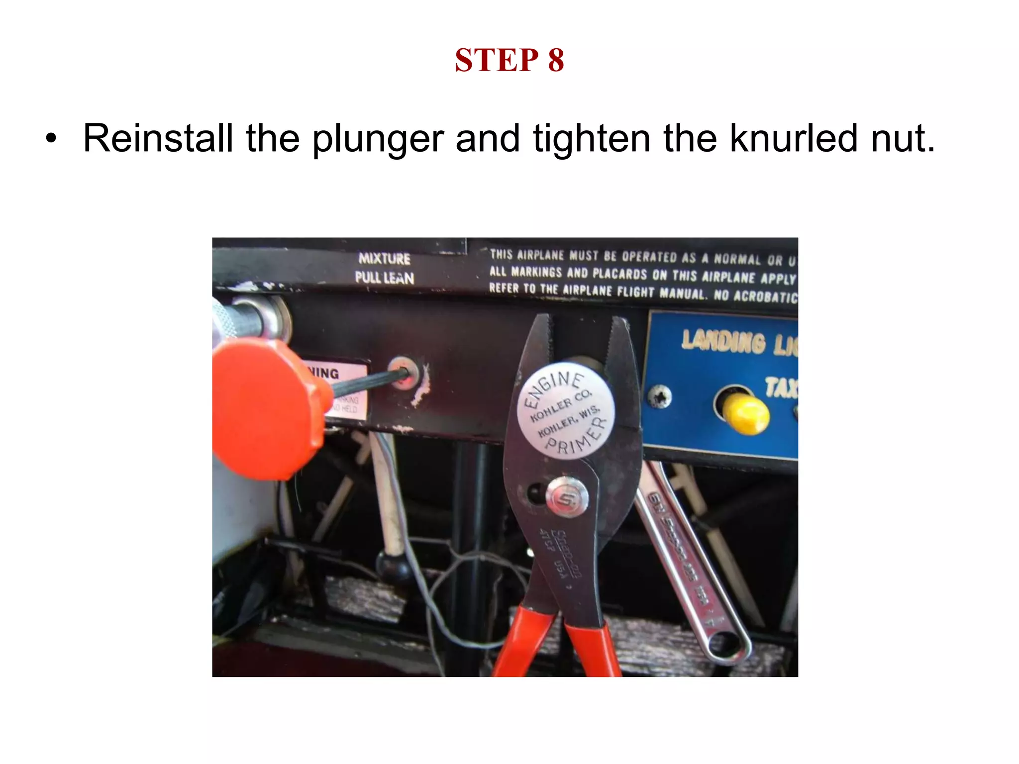 STEP 8 Reinstall the plunger and tighten the knurled nut. 