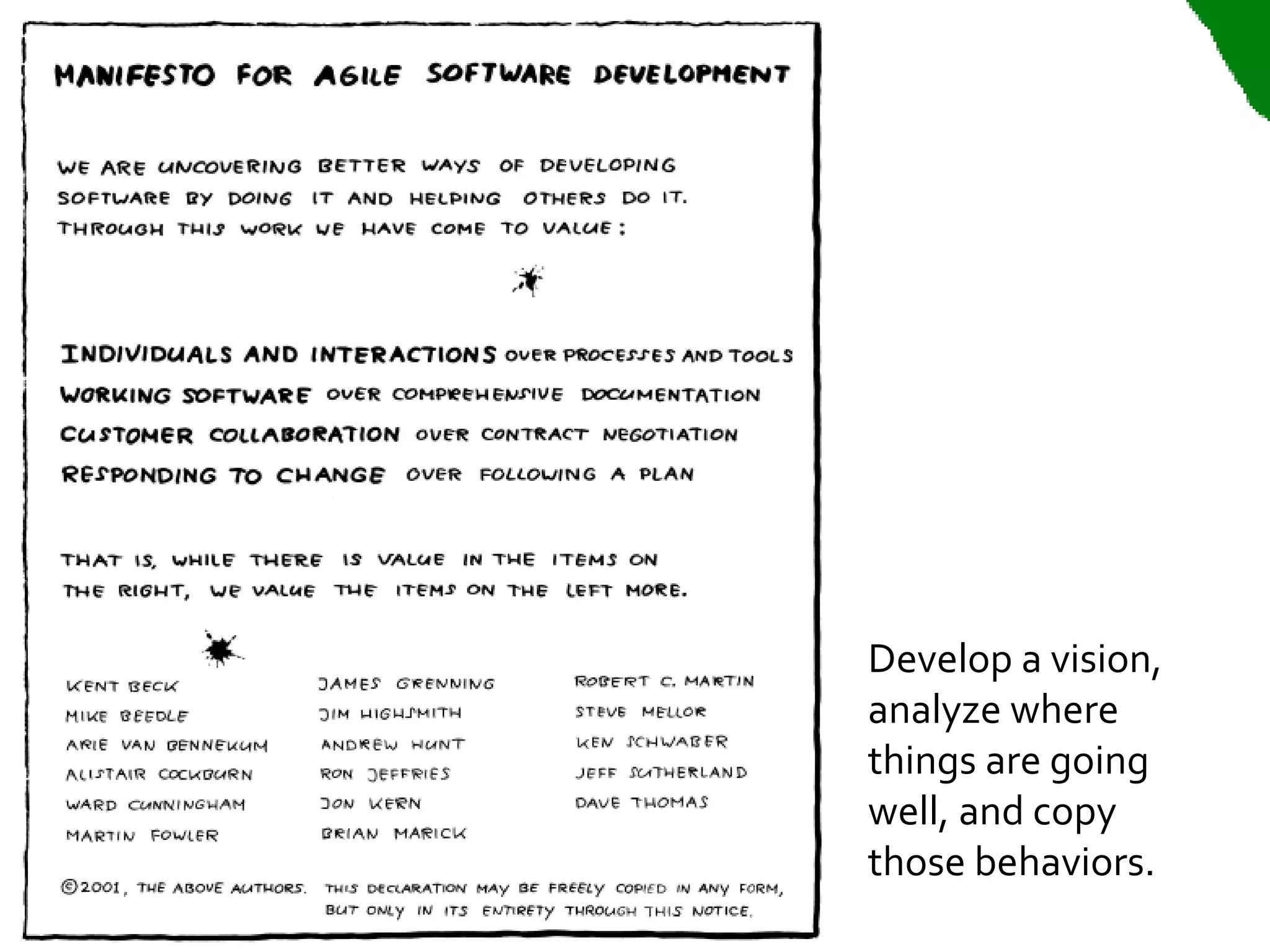 Develop a vision,
analyze where
things are going
well, and copy
those behaviors.
 