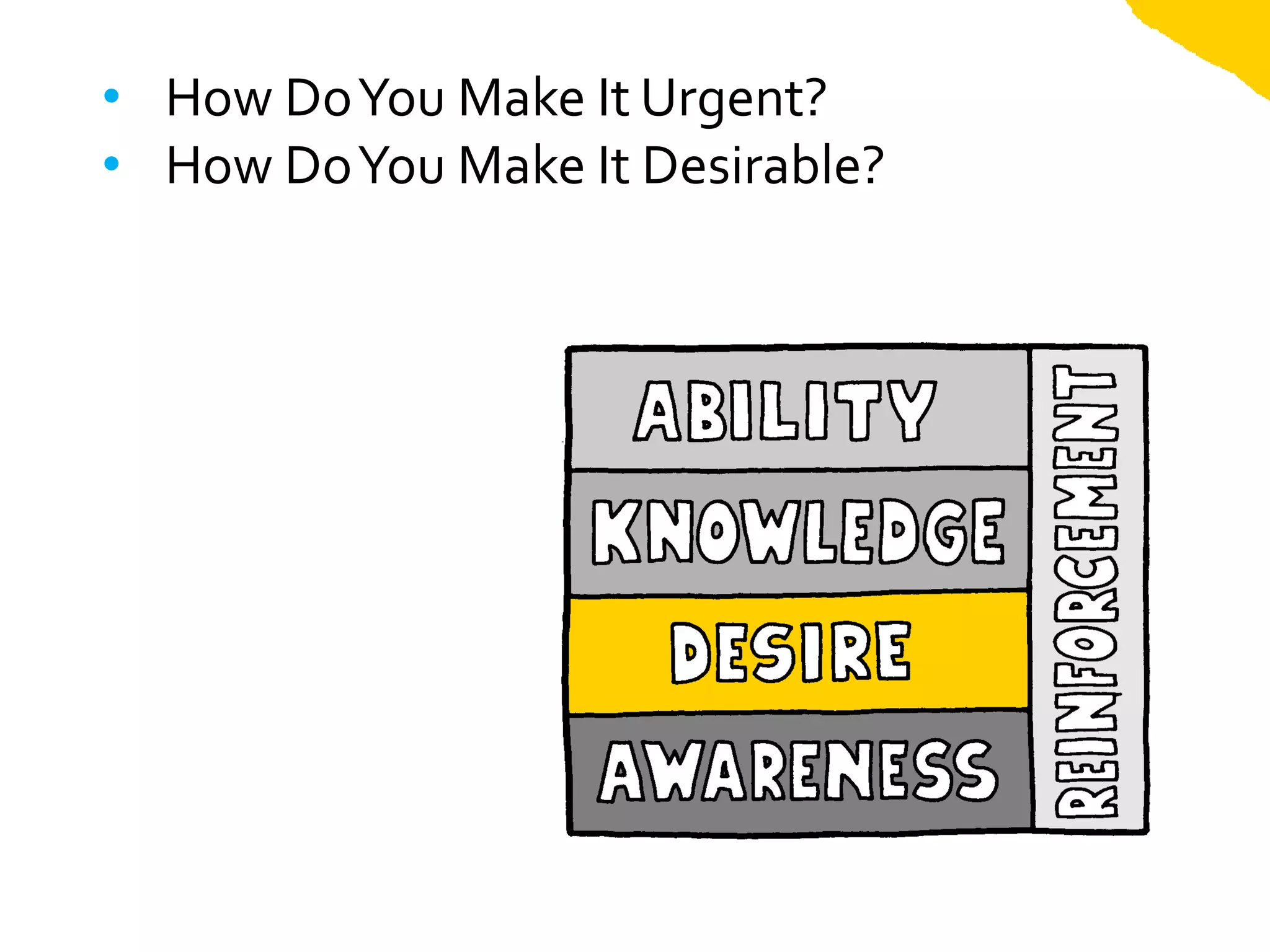 • How Do You Make It Urgent?
• How Do You Make It Desirable?
 