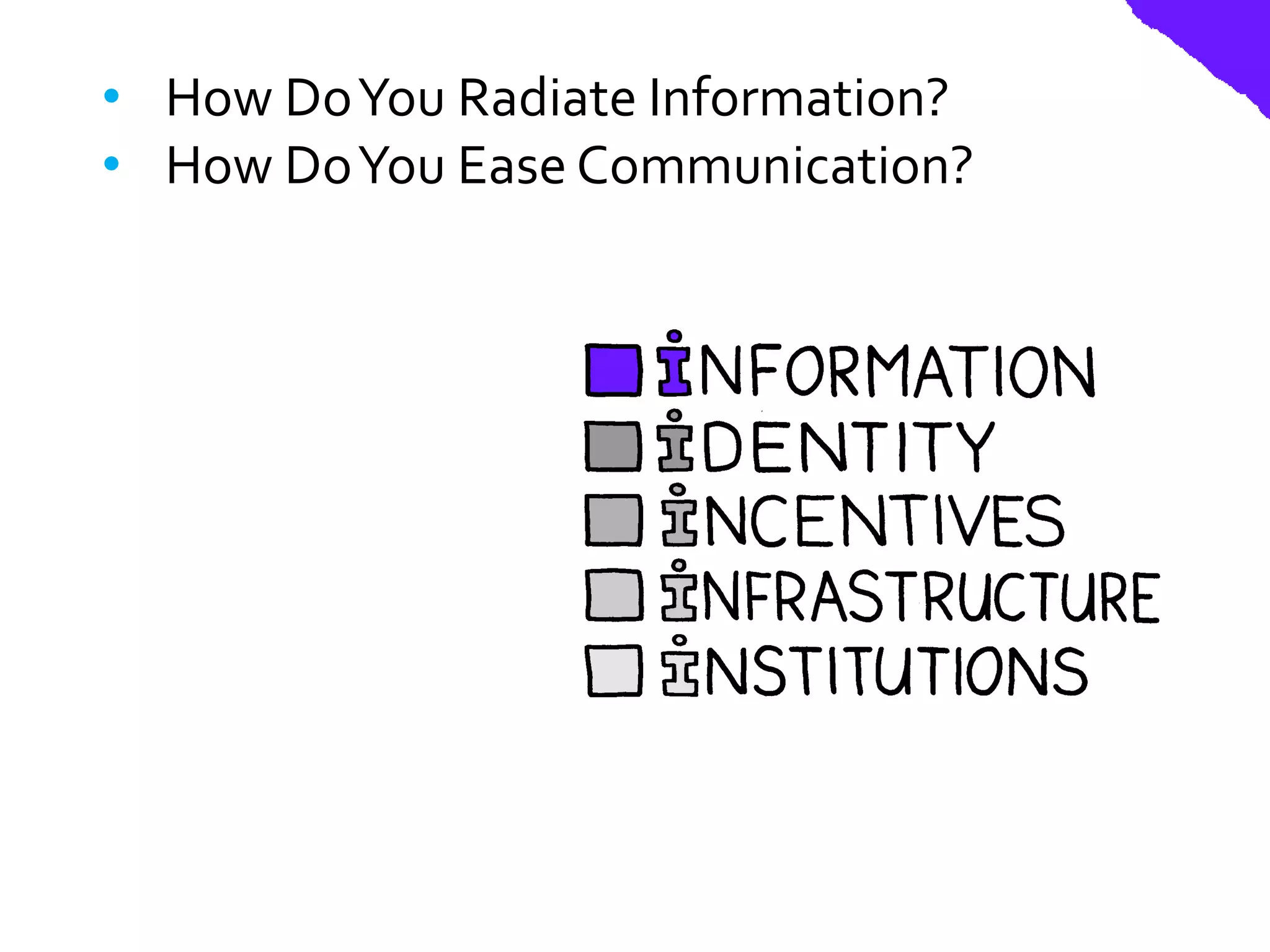 • How Do You Radiate Information?
• How Do You Ease Communication?
 