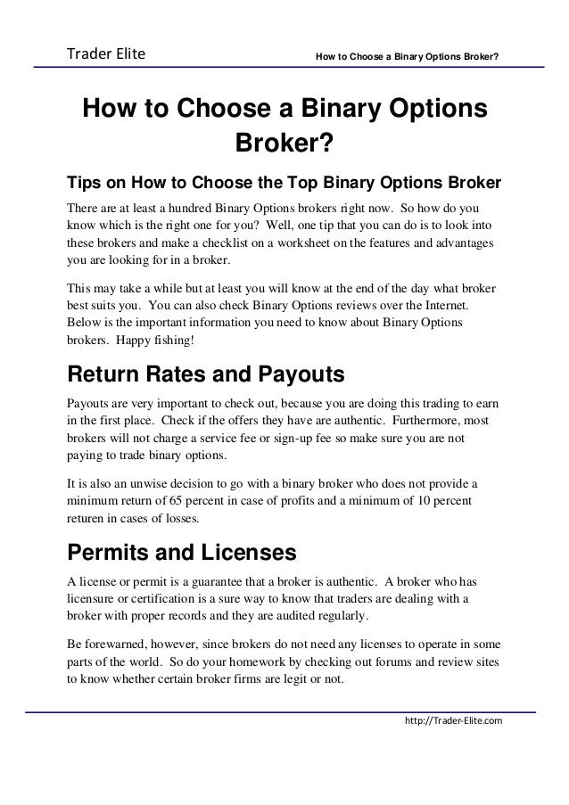 How to Choose Binary Options Brokers how to choose a binary options broker
