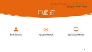 Thank you
Surekha Technologies enquiry@surekhatech.com https://www.surekhatech.com
10
 