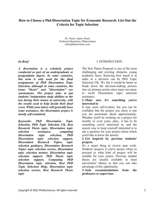 How to Choose a PhD Dissertation Topic For Economic Research? List out ...