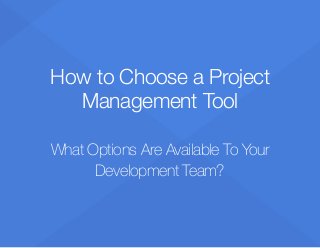 How to Choose a Project
Management Tool
What Options Are Available To Your
Development Team?
 