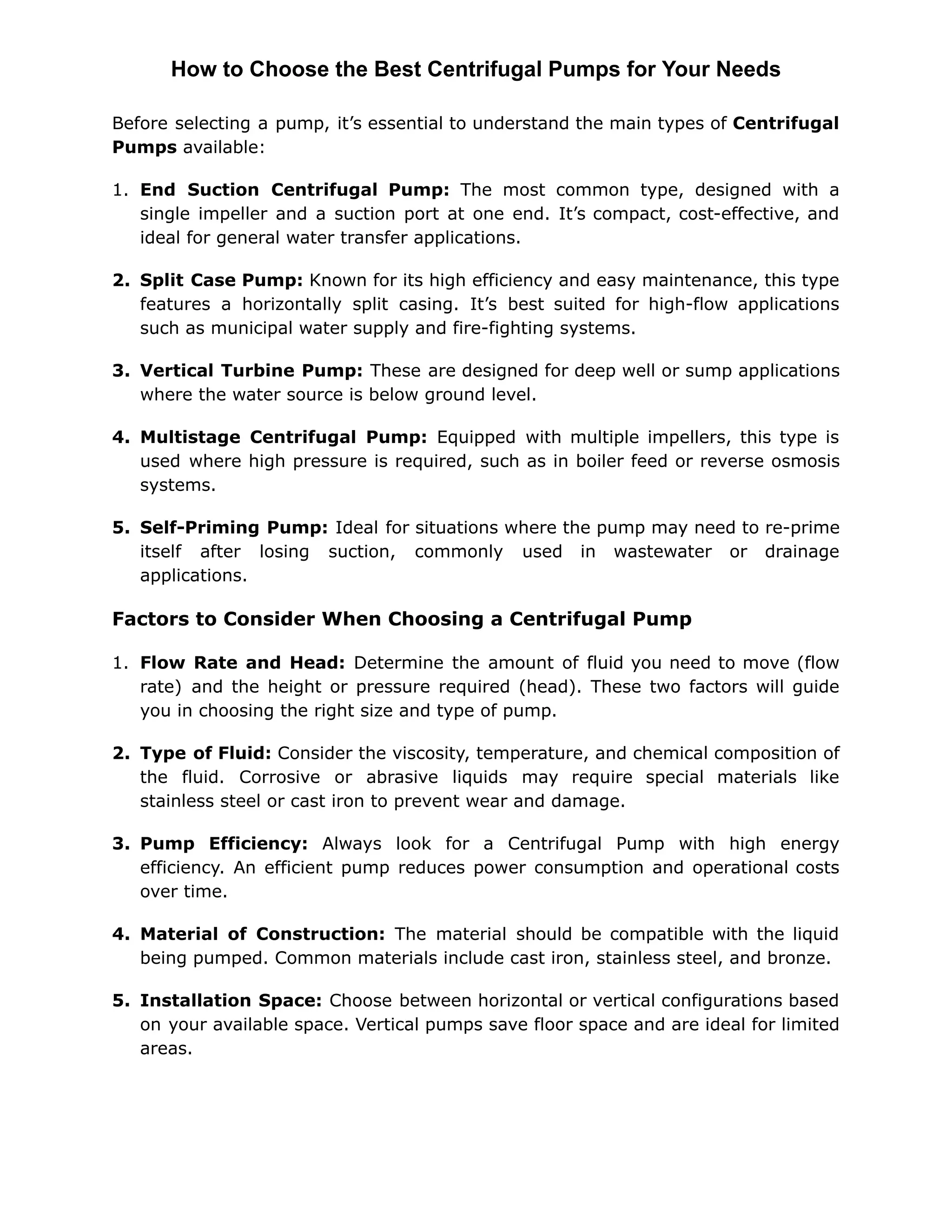 How to Choose the Best Centrifugal Pumps for Your Needs | PDF