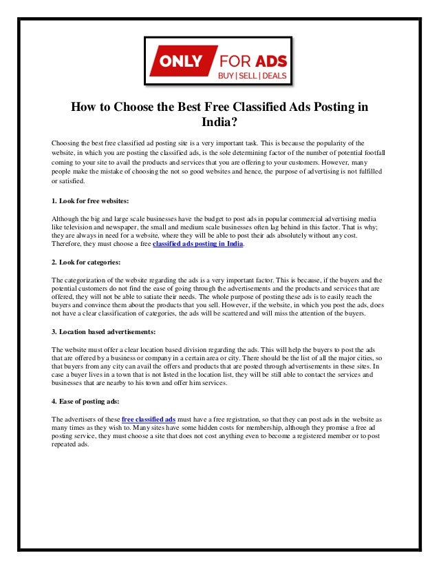 how to choose the best free classified ads posting in india free advertising ads