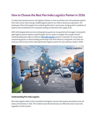 How to Choose the Best Pan India Logistics Partner in 2026 | PDF