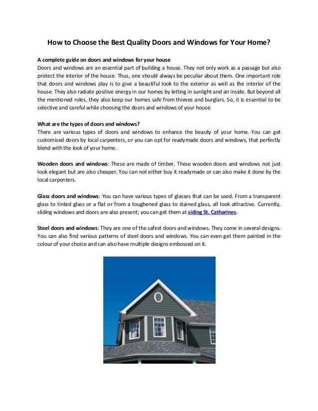 How To Choose The Best Quality Doors And Windows For Your Home
