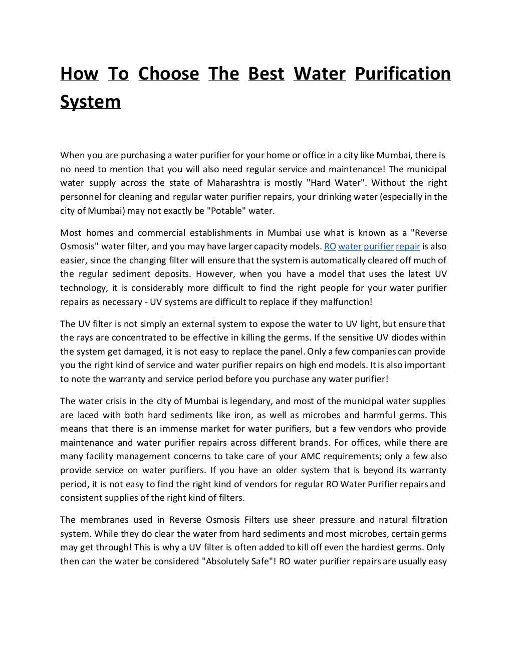 How To Choose The Best Water Purification System