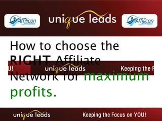 How to choose the  RIGHT  Affiliate Network for  maximum profits. 