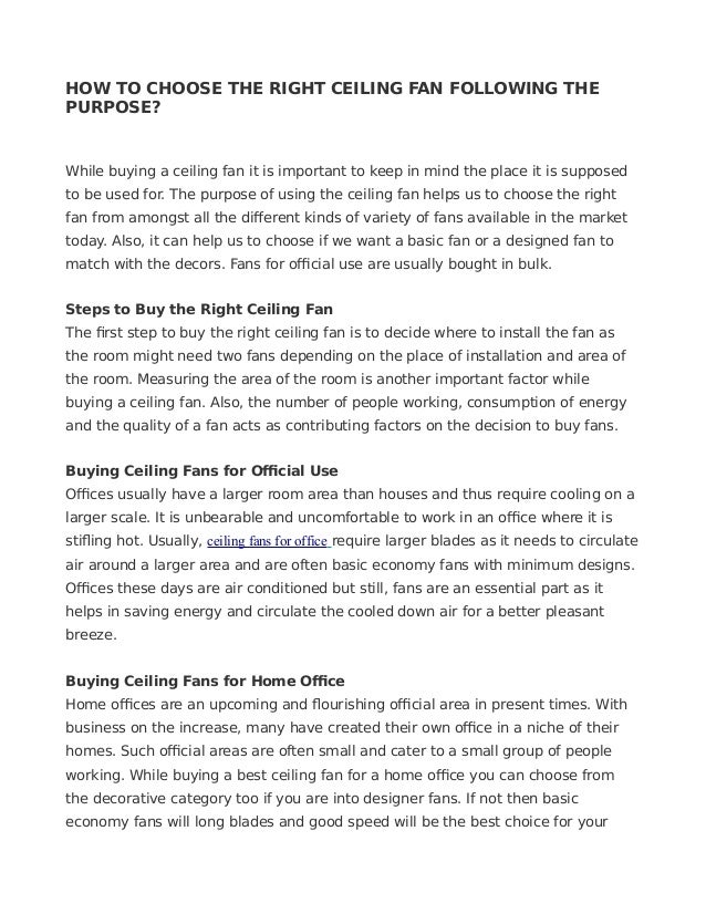 How To Choose The Right Ceiling Fan Following The Purpose
