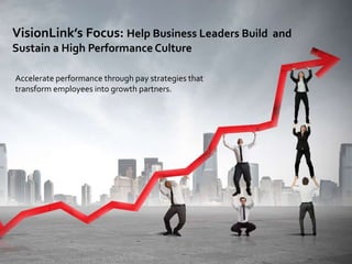 VisionLink’s Focus: Help Business Leaders Build and
Sustain a High Performance Culture
Accelerate performance through pay strategies that
transform employees into growth partners.
 