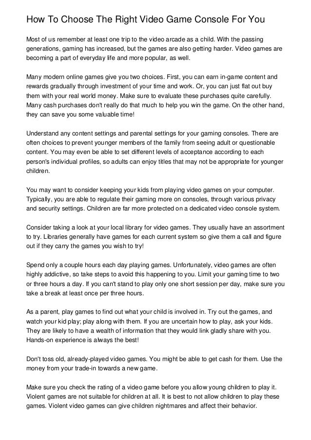 How To Choose The Right Video Game Console For You