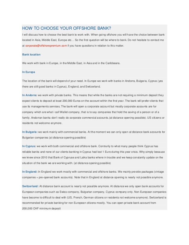How To Choose Your Offshore Bank