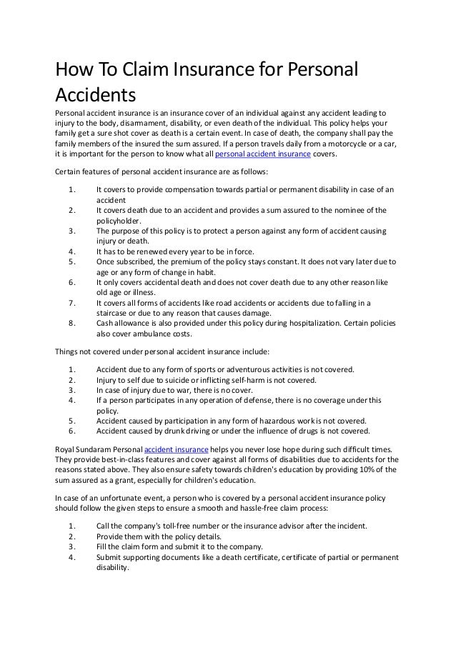 How to claim insurance for personal accidents royalsundaram.in