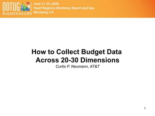 1 How to Collect Budget Data  Across 20-30 Dimensions Curtis P. Neumann, AT&T 