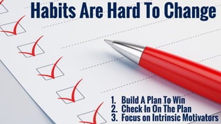 1. Build A Plan To Win
2. Check In On The Plan
3. Focus on Intrinsic Motivators
Habits Are Hard To Change
 