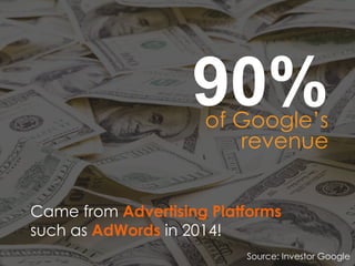 90%of Google’s
revenue
Came from Advertising Platforms
such as AdWords in 2014!
Source: Investor Google
 