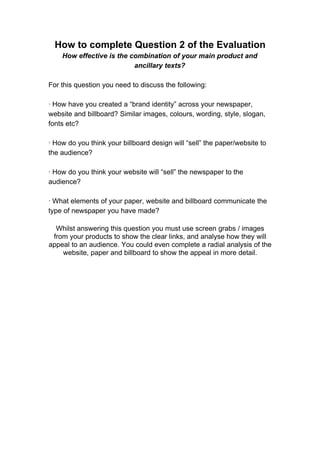 How to complete question 2 of the evaluation