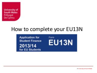 How to complete your EU13N
© University of South Wales
 