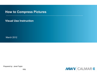 How to Compress Pictures

  Visual Use Instruction




   March 2012




Prepared by: Janet Taylor
                            izbp
 