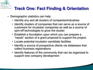 Track One: Fact Finding & Orientation <ul><ul><li>Demographic statistics can help:  </li></ul></ul><ul><ul><ul><li>Identif...